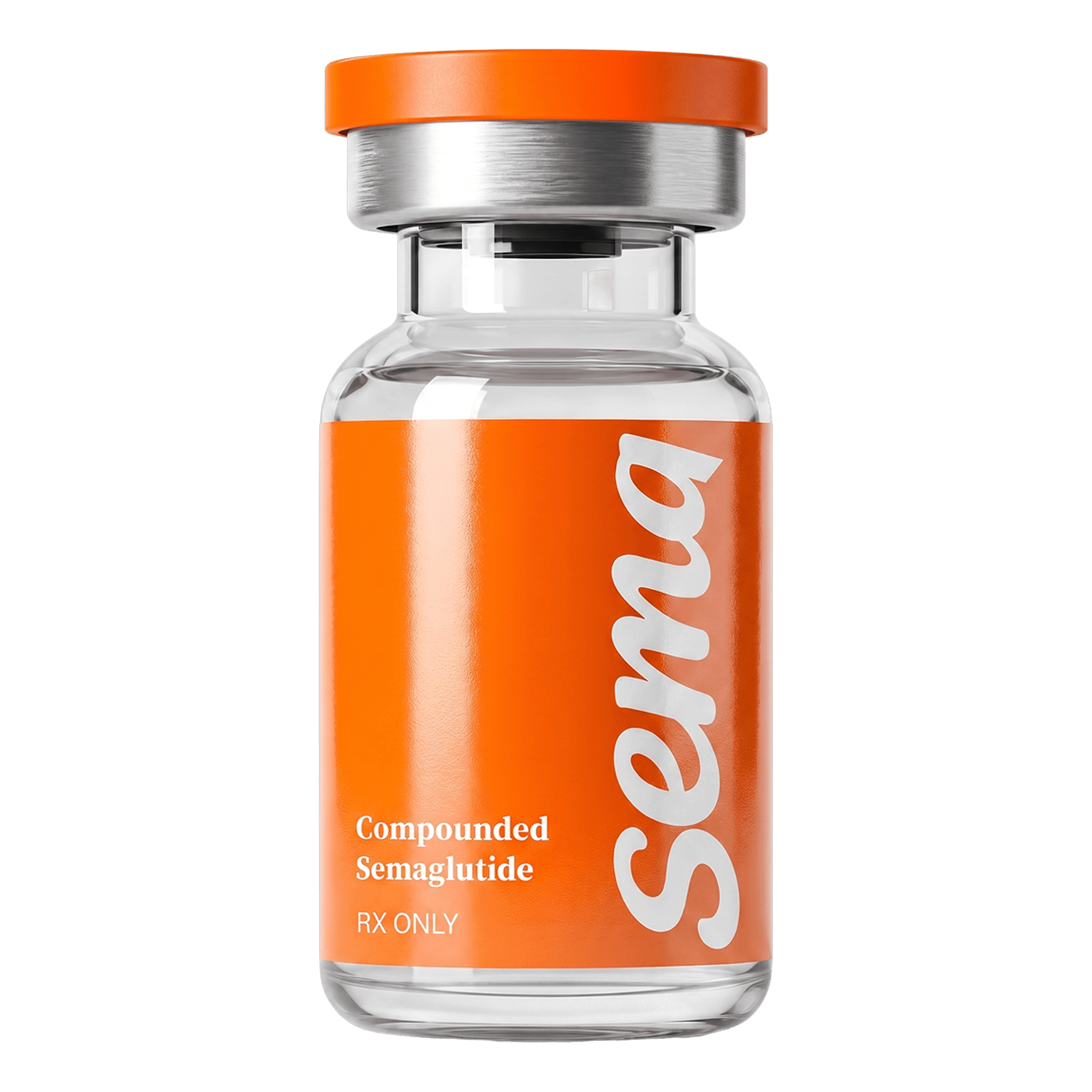 Compounded semaglutide injection vial with dark amber label, RX only