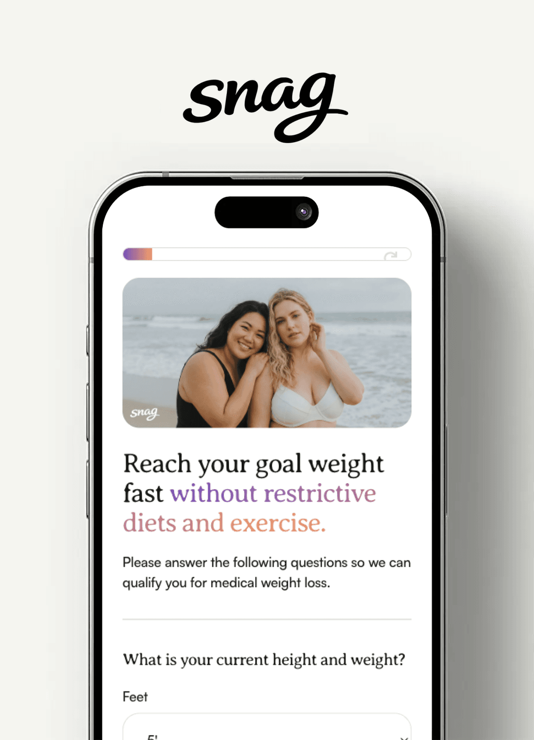 iPhone with intake form screen, SnagRx logo above